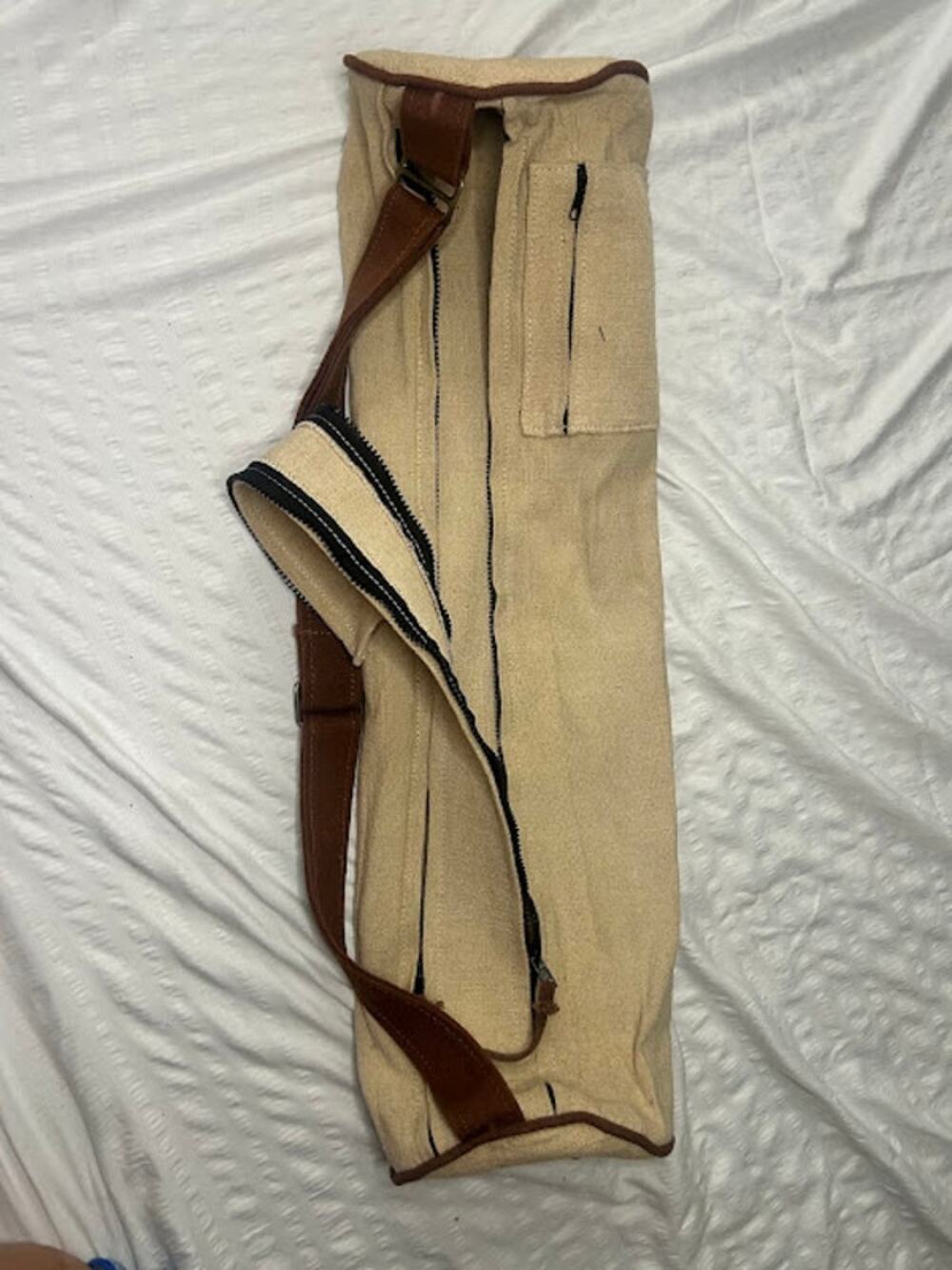 Natural Fitness Hemp Yoga Mat Bag Eco-Friendly Canvas Exercise Tote Cream Brown